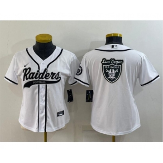 Women's Las Vegas Raiders White Team Big Logo With Patch Cool Base Stitched Baseball Jersey - Ujersey