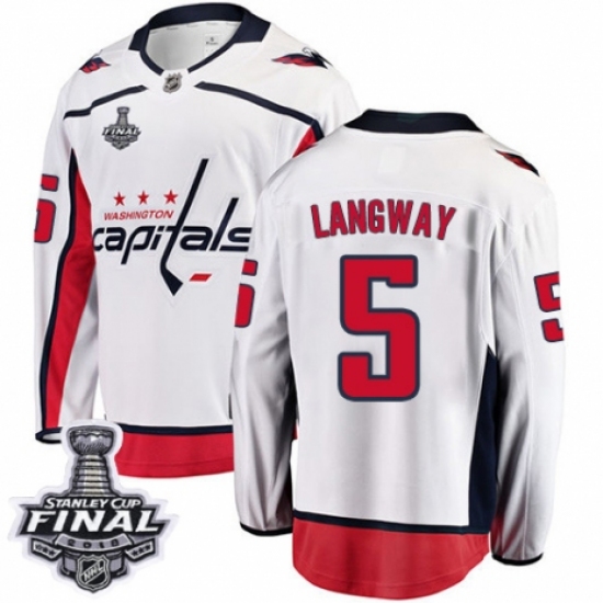 Men's Washington Capitals #5 Rod Langway Fanatics Branded White Away Breakaway 2018 Stanley Cup Final NHL Jersey - Ujersey
