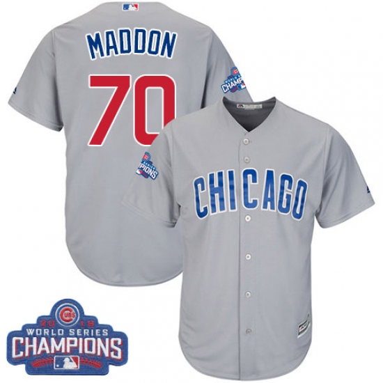 Youth Majestic Chicago Cubs #70 Joe Maddon Authentic Grey Road 2016 World Series Champions Cool Base MLB Jersey - Ujersey