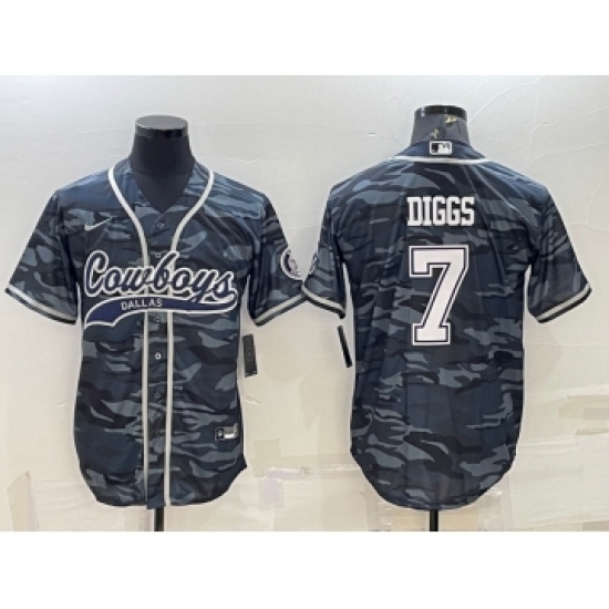 Men's Dallas Cowboys #7 Trevon Diggs Grey Camo With Patch Cool Base Stitched Baseball Jersey - Ujersey