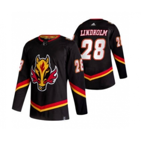 Men's Calgary Flames #28 Elias Lindholm Black 2020-21 Reverse Retro Alternate Hockey Jersey - Ujersey