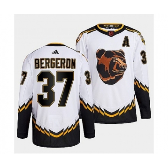 Men's Boston Bruins #37 Patrice Bergeron 2022 White Reverse Retro Stitched Jersey - Ujersey