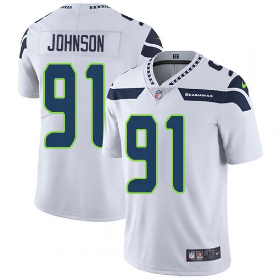 Men's Nike Seattle Seahawks #91 Tom Johnson White Vapor Untouchable Limited Player NFL Jersey - Ujersey