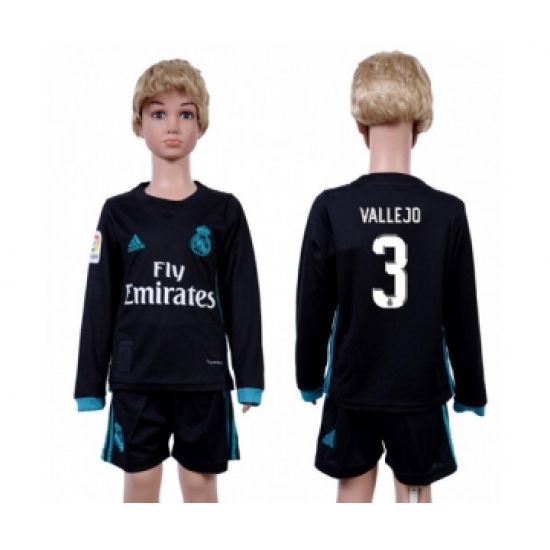 Real Madrid #3 Vallejo Away Long Sleeves Kid Soccer Club Jersey