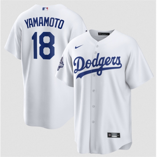 Men's Los Angeles Dodgers #18 Yoshinobu Yamamoto White 2025 World Series Champions Stitched Baseball Jersey - Ujersey