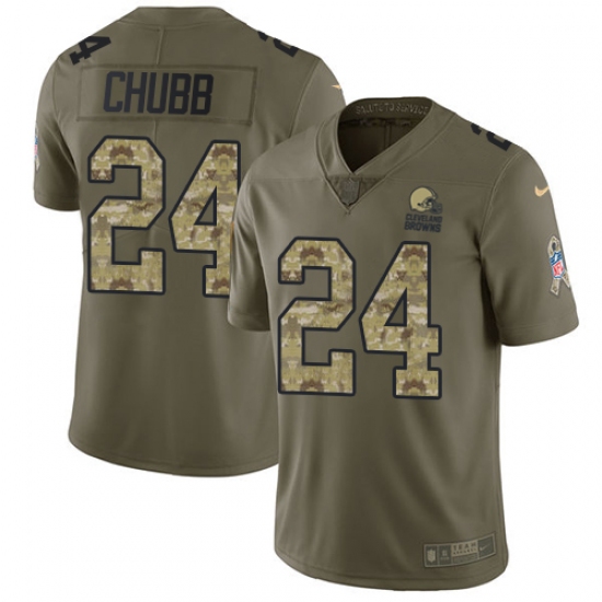 Youth Nike Cleveland Browns #24 Nick Chubb Limited Olive Camo 2017 Salute to Service NFL Jersey - Ujersey