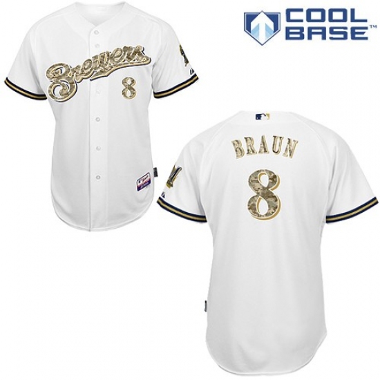 Men's Majestic Milwaukee Brewers #8 Ryan Braun Replica White USMC Cool Base MLB Jersey - Ujersey