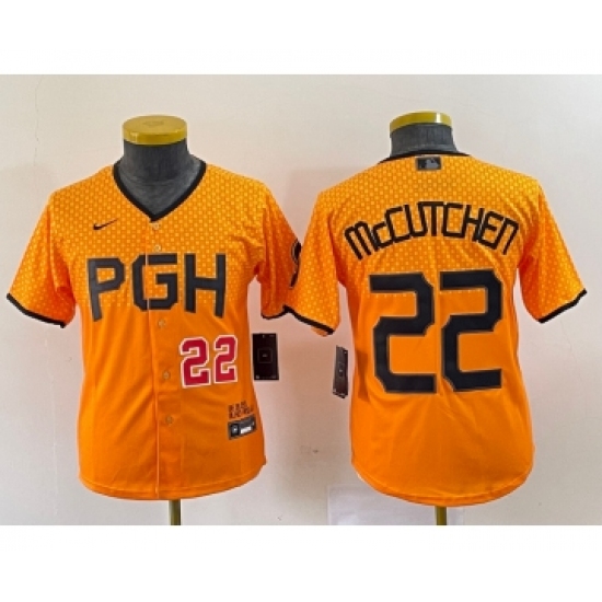 Youth Nike Pittsburgh Pirates #22 Andrew McCutchen Number Yellow 2023 City Connect Stitched Jersey - Ujersey