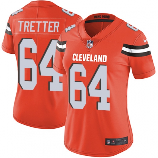 Women's Nike Cleveland Browns #64 JC Tretter Orange Alternate Vapor Untouchable Limited Player NFL Jersey - Ujersey