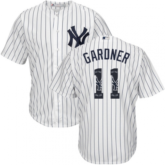 Men's Majestic New York Yankees #11 Brett Gardner Authentic White Team Logo Fashion MLB Jersey - Ujersey