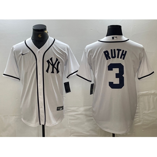 Men's New York Yankees #3 Babe Ruth White Fashion Cool Base Jersey - Ujersey