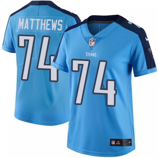 Women's Nike Tennessee Titans #74 Bruce Matthews Light Blue Team Color Vapor Untouchable Limited Player NFL Jersey - Ujersey