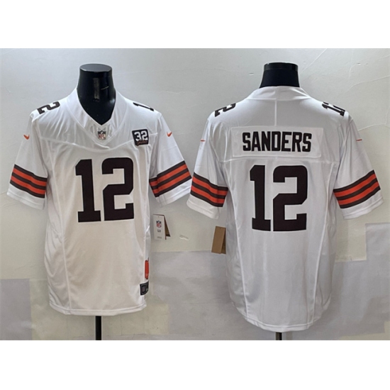 Men's Cleveland Browns #12 Shedeur Sanders White 2025 Draft F.U.S.E. With Jim Brown Memorial & Home Vapor Limited Football Stitched Jersey - Ujersey
