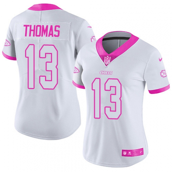 Women's Nike Kansas City Chiefs #13 De'Anthony Thomas Limited White/Pink Rush Fashion NFL Jersey - Ujersey