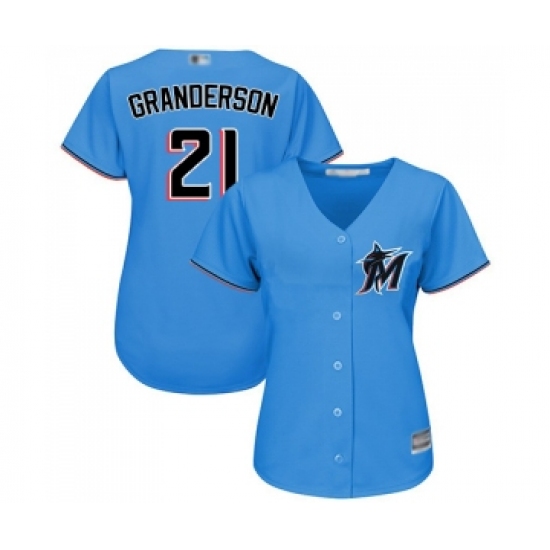 Women's Miami Marlins #21 Curtis Granderson Replica Blue Alternate 1 Cool Base Baseball Jersey - Ujersey