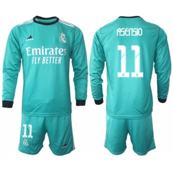Men 2021-2022 Club Atletico Madrid second away blue Long Sleeve 11 Soccer Jersey