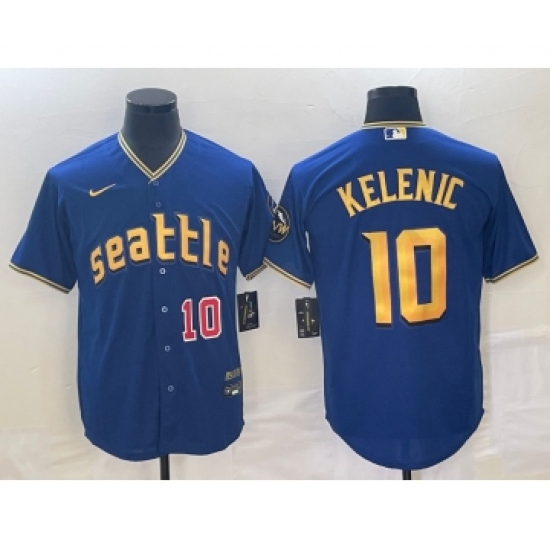 Men's Seattle Mariners #10 Jarred Kelenic Number Blue 2023 City Connect Cool Base Stitched Jersey - Ujersey