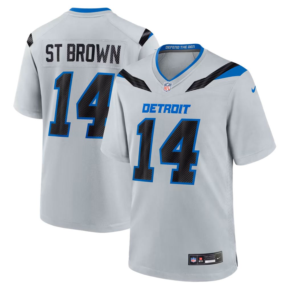 Men's Detroit Lions Amon-Ra St. Brown Nike Silver 2026 Rivalries Collection Game Jersey - Ujersey