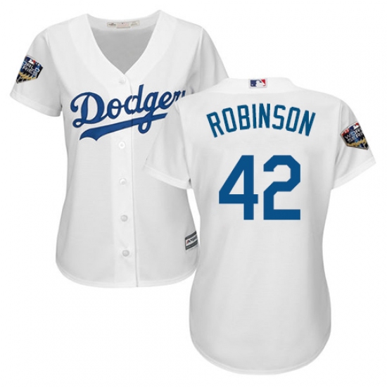 Women's Majestic Los Angeles Dodgers #42 Jackie Robinson Authentic White 2018 World Series MLB Jersey - Ujersey