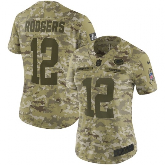 Women's Nike Green Bay Packers #12 Aaron Rodgers Limited Camo 2018 Salute to Service NFL Jersey - Ujersey