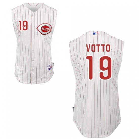 Men's Majestic Cincinnati Reds #19 Joey Votto Authentic White Vest Style MLB Jersey - Ujersey