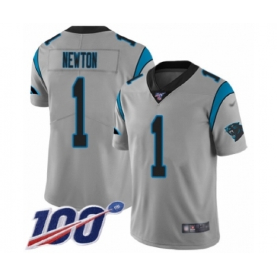 Men's Carolina Panthers #1 Cam Newton Silver Inverted Legend Limited 100th Season Football Jersey
