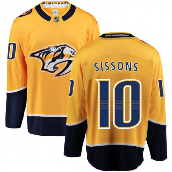 Men's Nashville Predators #10 Colton Sissons Fanatics Branded Gold Home Breakaway NHL Jersey - Ujersey