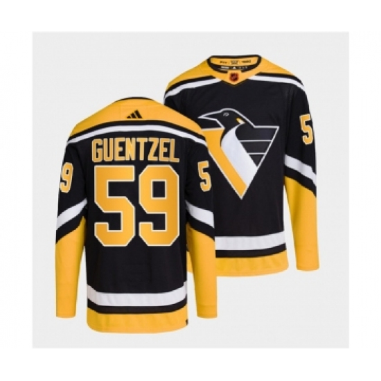 Men's Pittsburgh Penguins #59 Jake Guentzel Black 2022 Reverse Retro Stitched Jersey - Ujersey