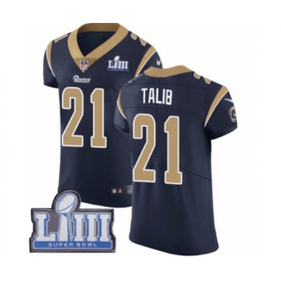 Men's Nike Los Angeles Rams #21 Aqib Talib Navy Blue Team Color Vapor Untouchable Elite Player Super Bowl LIII Bound NFL Jersey - Ujersey