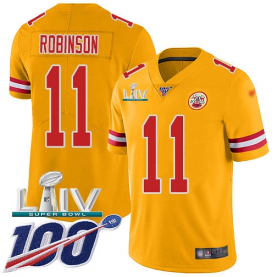 Youth Kansas City Chiefs #11 Demarcus Robinson Gold Super Bowl LIV 2020 Stitched Limited Inverted Legend 100th Season Jersey - Ujersey