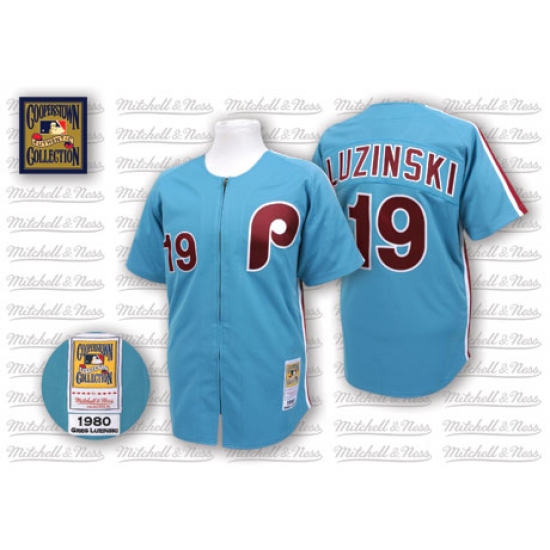 Men's Mitchell and Ness Philadelphia Phillies #19 Greg Luzinski Authentic Blue Throwback MLB Jersey - Ujersey