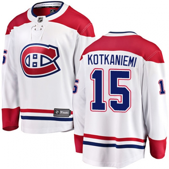 Men's Montreal Canadiens #15 Jesperi Kotkaniemi Authentic White Away Fanatics Branded Breakaway NHL Jersey - Ujersey