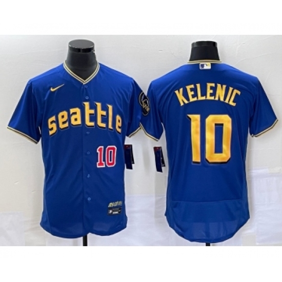 Men's Seattle Mariners #10 Jarred Kelenic Number Blue 2023 City Connect Flex Base Stitched Jersey - Ujersey