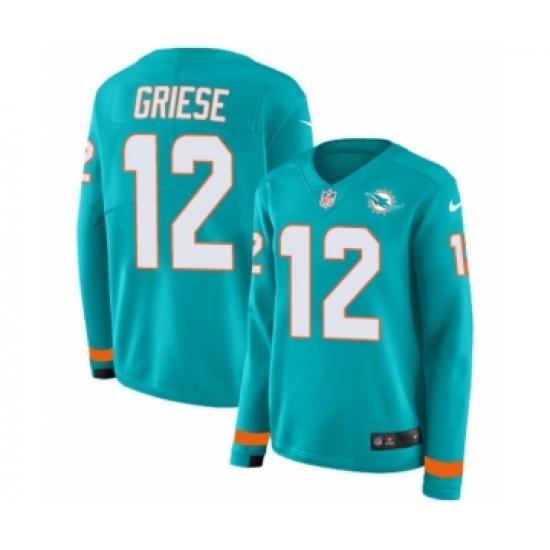 Women's Nike Miami Dolphins #12 Bob Griese Limited Aqua Therma Long Sleeve NFL Jersey - Ujersey