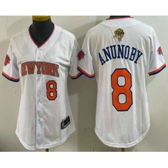 Women's New Yok Knicks #8 OG Anunoby White 2026 Finals Stitched Baseball Jersey