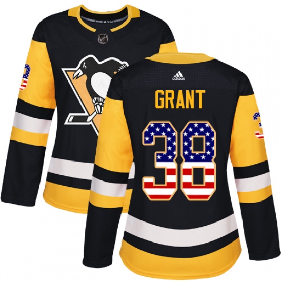 Women's Adidas Pittsburgh Penguins #38 Derek Grant Authentic Black USA Flag Fashion NHL Jersey