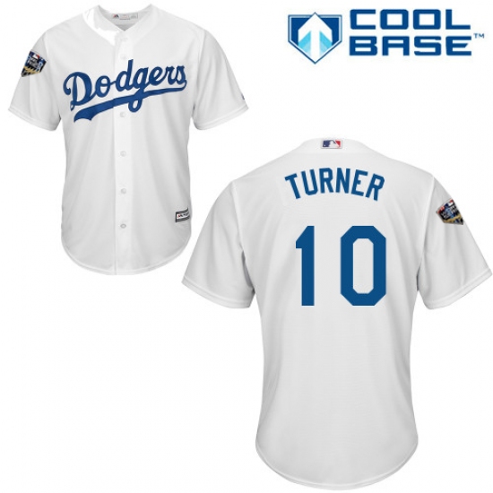 Youth Majestic Los Angeles Dodgers #10 Justin Turner Authentic White Home Cool Base 2018 World Series MLB Jersey - Ujersey