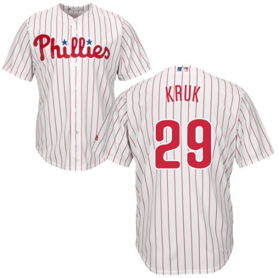 Men's Majestic Philadelphia Phillies #29 John Kruk Replica White/Red Strip Home Cool Base MLB Jersey - Ujersey