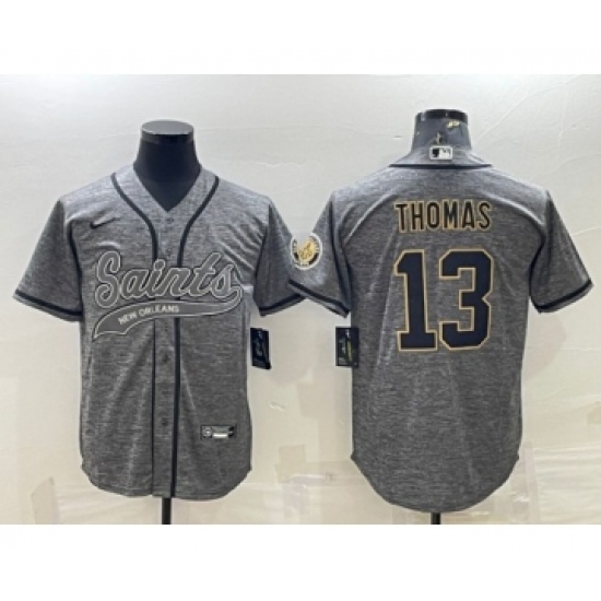 Men's New Orleans Saints #13 Michael Thomas Gray With Patch Cool Base Stitched Baseball Jersey - Ujersey