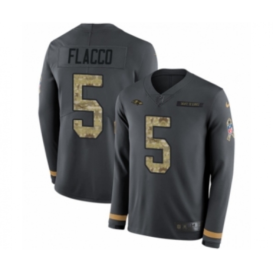 Youth Nike Baltimore Ravens #5 Joe Flacco Limited Black Salute to Service Therma Long Sleeve NFL Jersey - Ujersey