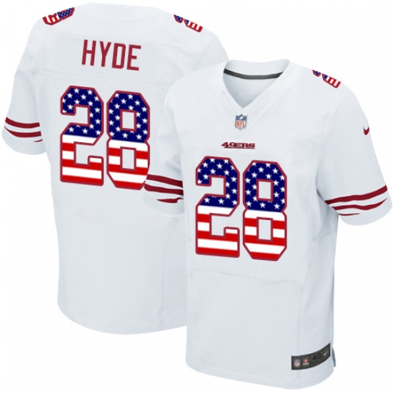 Men's Nike San Francisco 49ers #28 Carlos Hyde Elite White Road USA Flag Fashion NFL Jersey - ujerseystore
