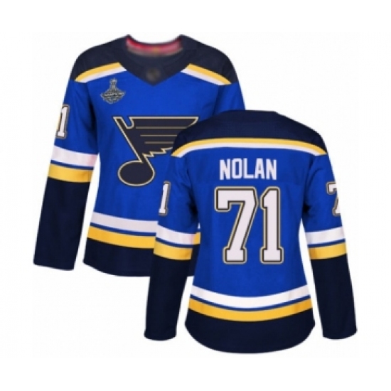 Women's St. Louis Blues #71 Jordan Nolan Authentic Royal Blue Home 2019 Stanley Cup Champions Hockey Jersey - Ujersey