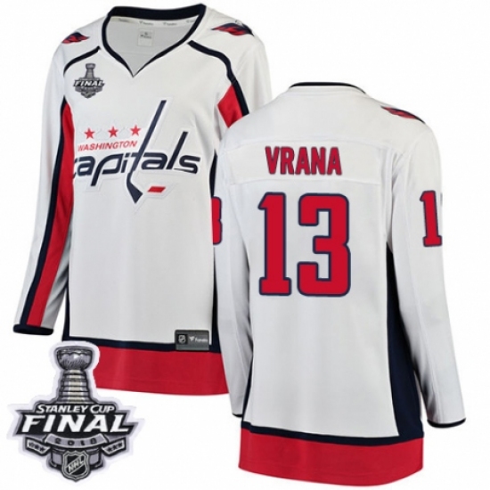 Women's Washington Capitals #13 Jakub Vrana Fanatics Branded White Away Breakaway 2018 Stanley Cup Final NHL Jersey