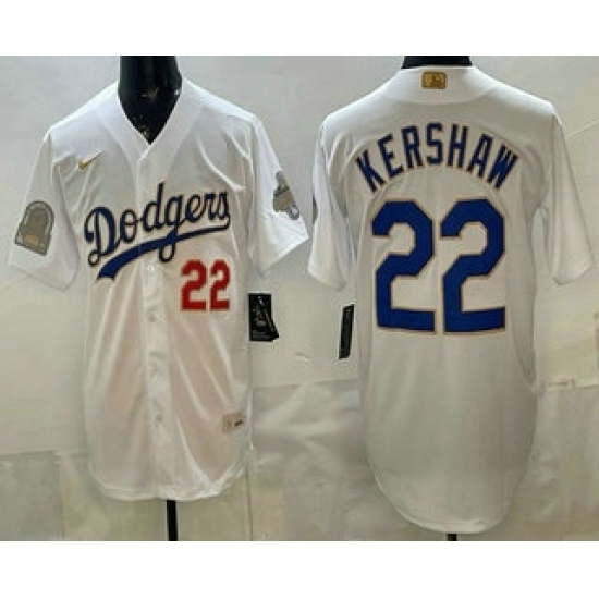 Men's Los Angeles Dodgers #22 Clayton Kershaw White Gold World Series Champions Collection Limited Jersey - Ujersey