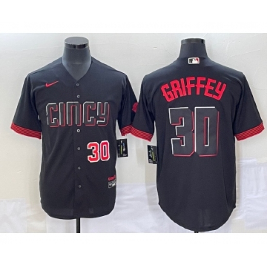 Men's Cincinnati Reds #30 Ken Griffey Jr Number Black 2023 City Connect Cool Base Stitched Jersey1 - Ujersey
