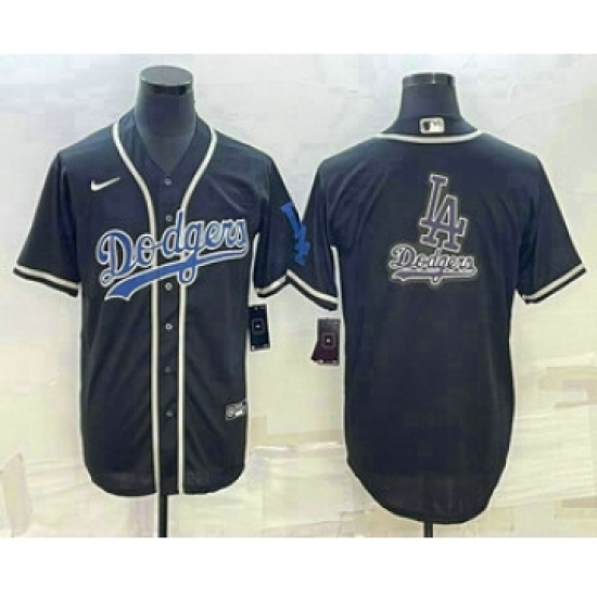 Men's Los Angeles Dodgers Big Logo Black Cool Base Stitched Baseball Jersey - Ujersey