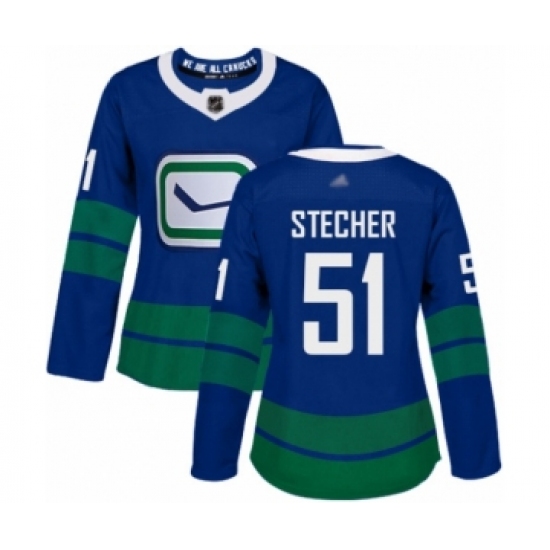 Women's Vancouver Canucks #51 Troy Stecher Authentic Royal Blue Alternate Hockey Jersey - Ujersey