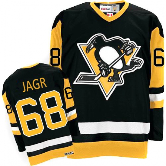 Men's CCM Pittsburgh Penguins #68 Jaromir Jagr Authentic Black Throwback NHL Jersey - Ujersey