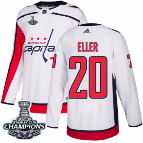Youth Adidas Washington Capitals #20 Lars Eller Authentic White Away 2018 Stanley Cup Final Champions NHL Jersey - Ujersey