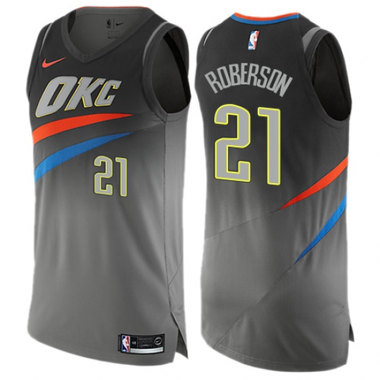 Men's Nike Oklahoma City Thunder #21 Andre Roberson Authentic Gray NBA Jersey - City Edition - Ujersey